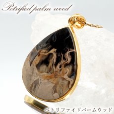 画像1: ペトリファイドパームウッド SV925 ペンダントトップ インドネシア産 ドロップ Petrified Palm Wood 覆輪 フクリン お守り 浄化 天然石 パワーストーン カラーストーン (1)