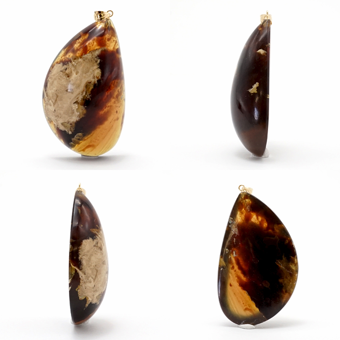 スマトラブルーアンバー ペンダントトップ インドネシア産 K18 【 一点もの 】amber アンバー スマトラ産 琥珀 植物の化石 天然石  パワーストーン カラーストーン